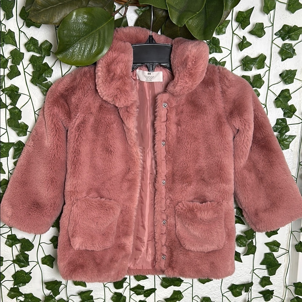 H&M Kids Dusty Pink Faux Fur Coat